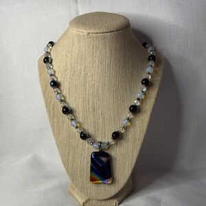 Handcrafted Dichroic Glass and Opalite Necklace
